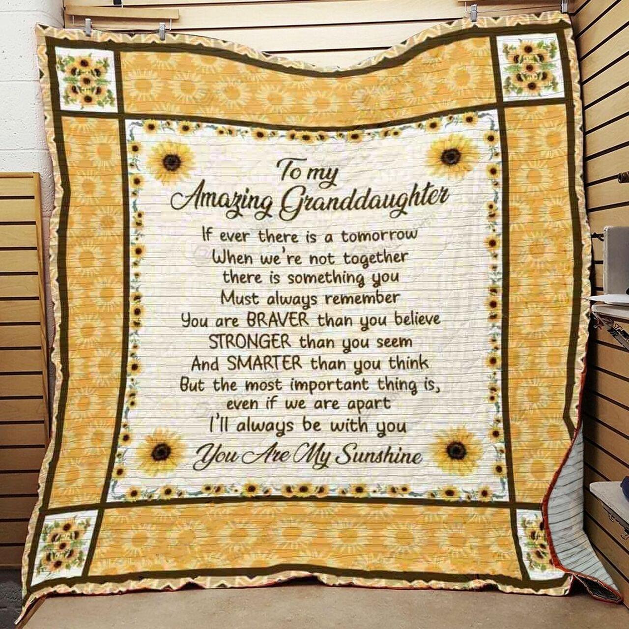 onalizunflower Granddaughter From Grandpa Grandma You Are unshine Quilt Blanket Greattomized G For Birthday C Thgiving