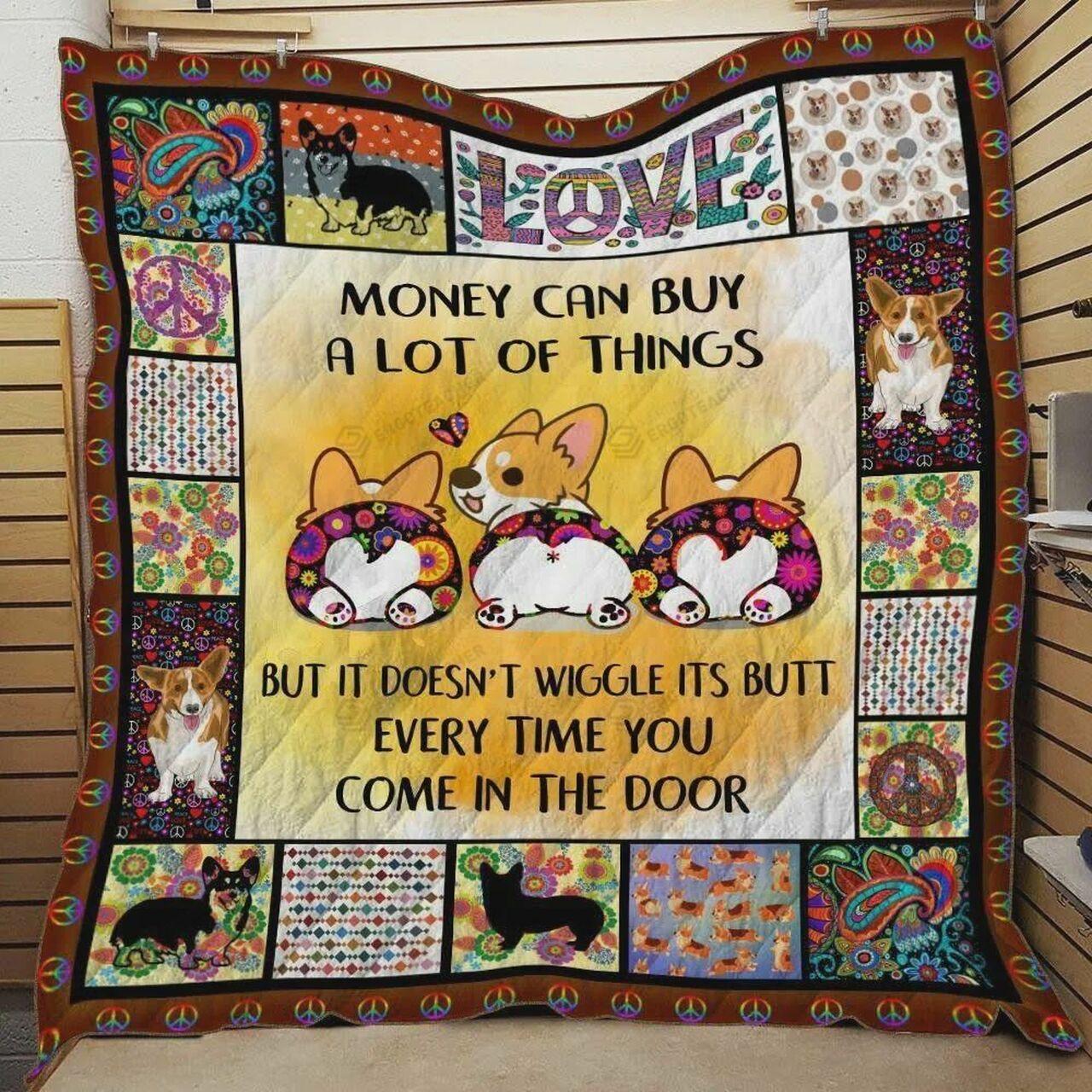 Corgi Money Can Buy A Lot Of Th Quilt Blanket Greattomized Blanket G For Birthday C Thgiving Perfect G For Corgi Lo