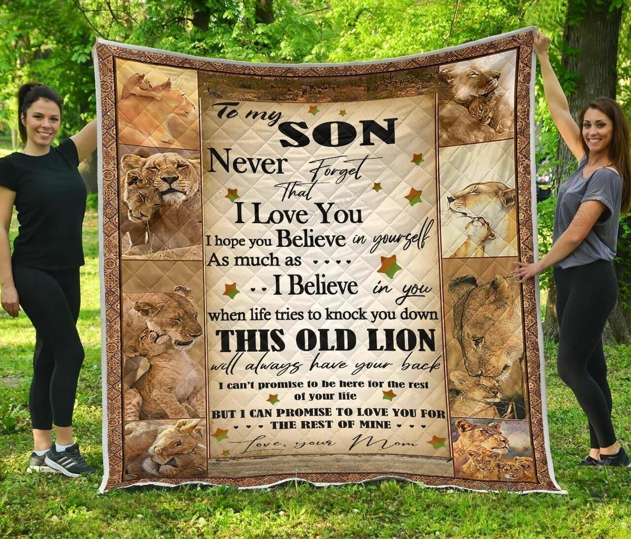 onalized Lion To on From Mom Never Forget That I Love You Quilt Blanket Greattomized G For Birthday C Thgiving
