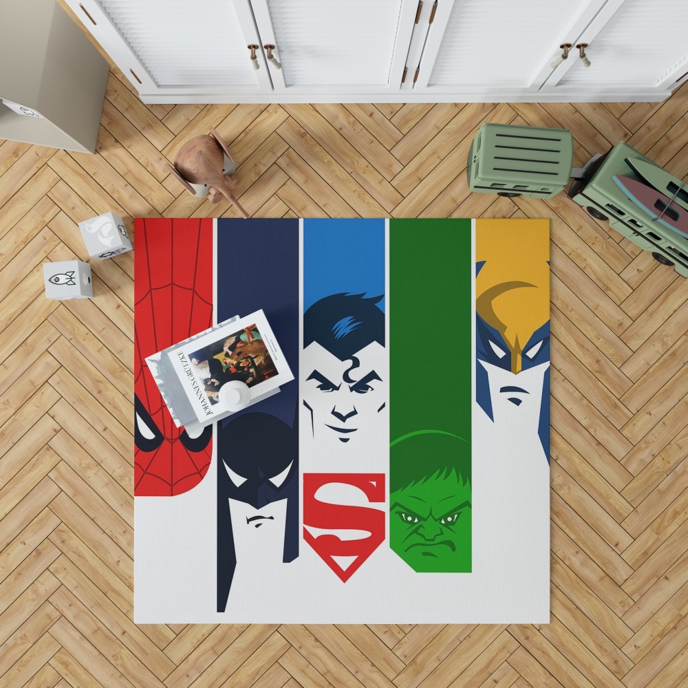 Superheroes Spider Man Batman Superman Hulk Wolverine Bedroom Living Room Floor Carpet Rug