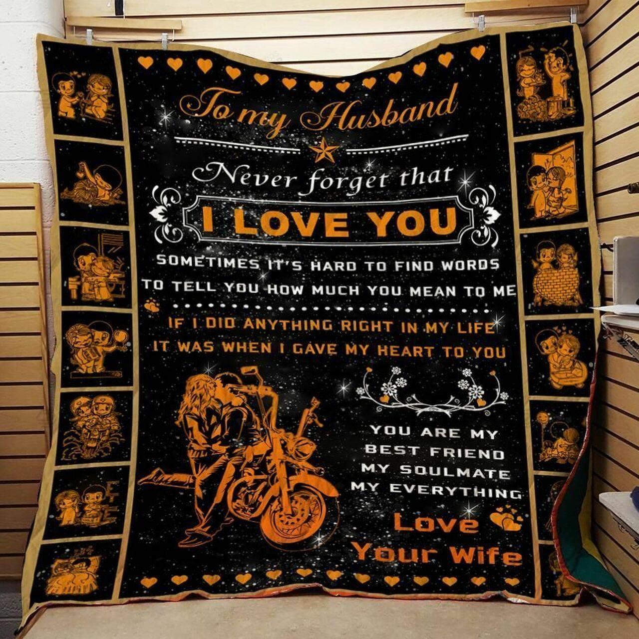 onalized Biker To Myband From Wife Never Forget That I Love You Quilt Blanket Greattomized G For Birthday C Thgiving