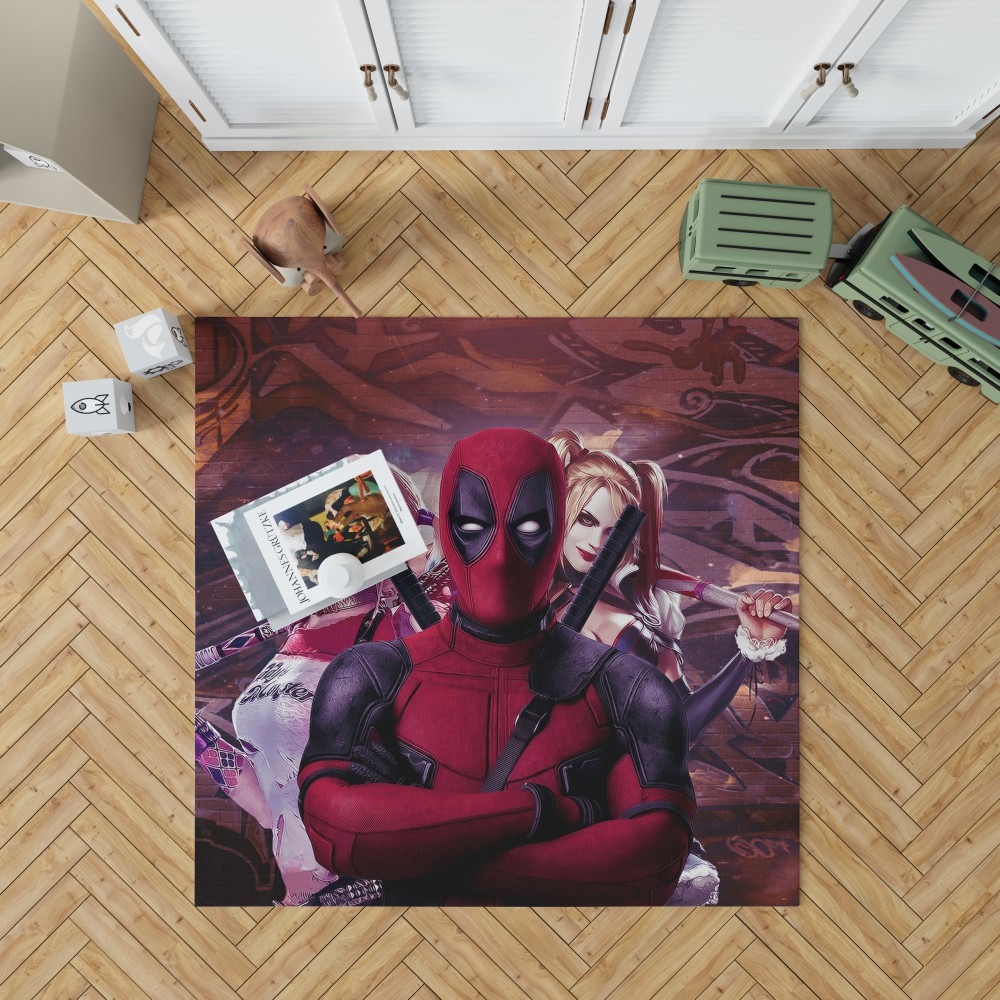 Deadpool And Harley Quinn Artwork Bedroom Living Room Floor Carpet Rug