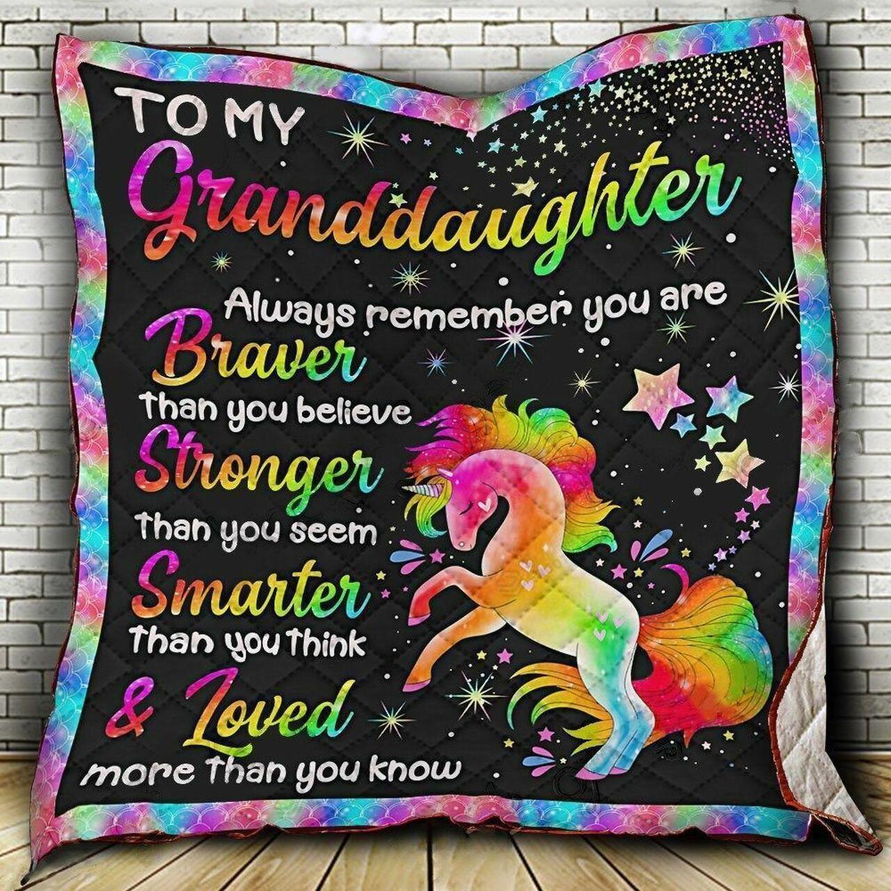 onalized Unicorn To My Granddaughter Quilt Blanket Al Remember You Are Braver Than You Believe Greattomized Blanket G For Birthday C Thgiving