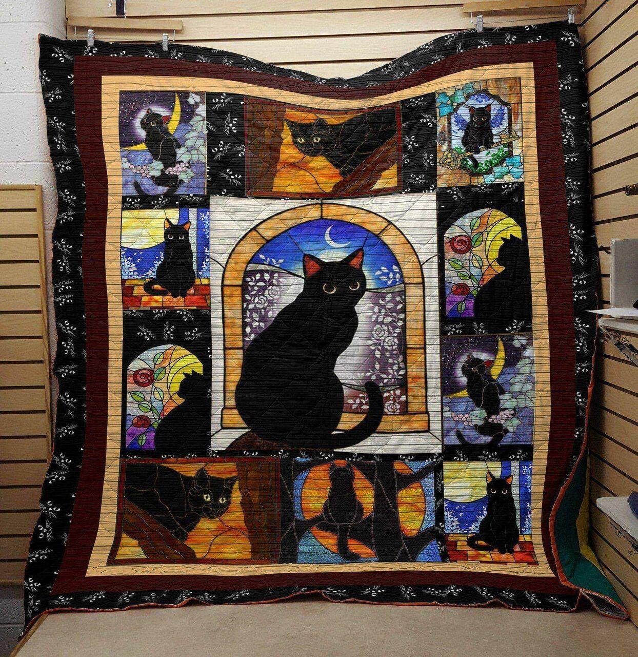 Cat Black Night Cat Cla18120734Q Quilt Blanket