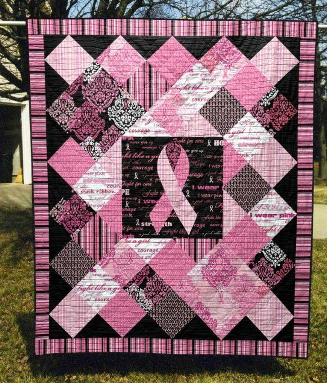 Pink Ribbon Awars Quilt Blanket Aa22 Quilt