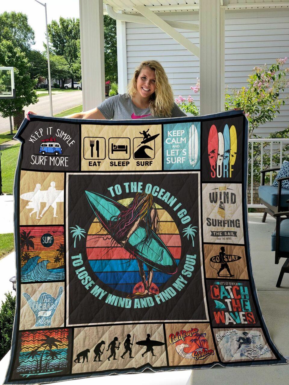 Surfing To The Ocean I Go Toe My Mind And Find oul Quilt Blanket Greattomized Blanket G For Birthday C Thgiving