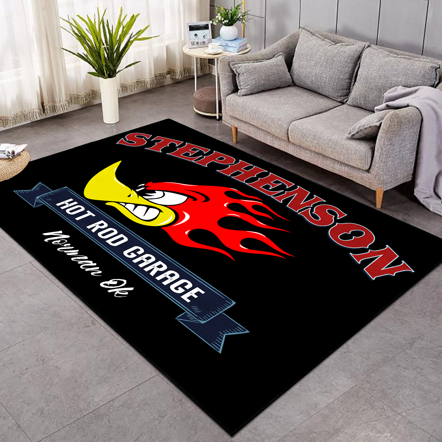Personalized Hot Rod Garage Speed Shop Area Rug