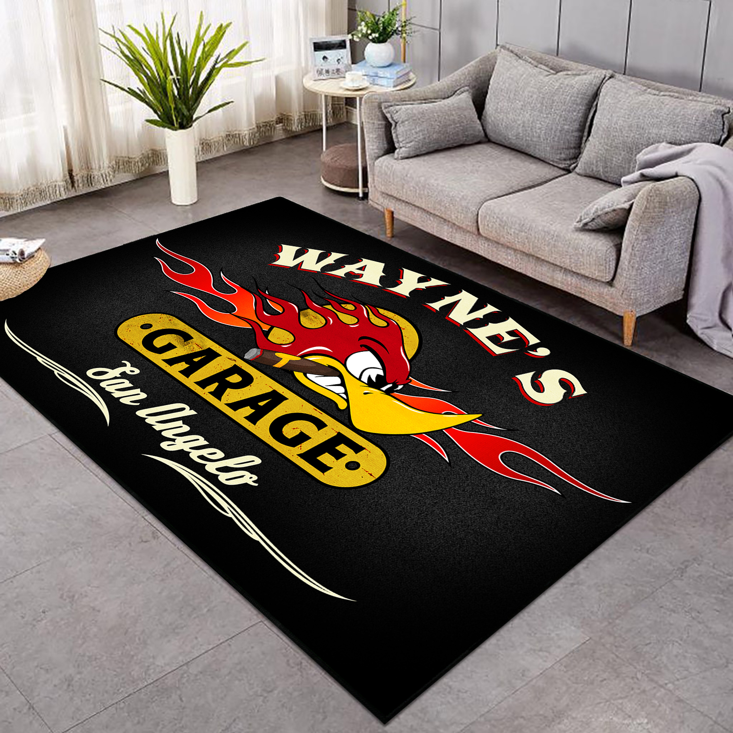 Personalized Devil Fire Speed Shop Garage Area Rug