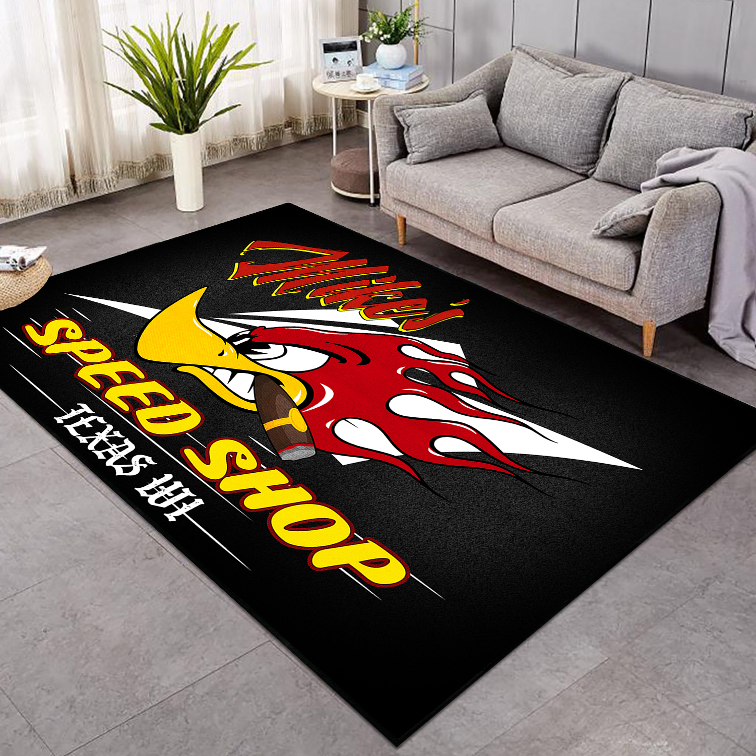 Personalized Devil Speed Shop Garage Area Rug