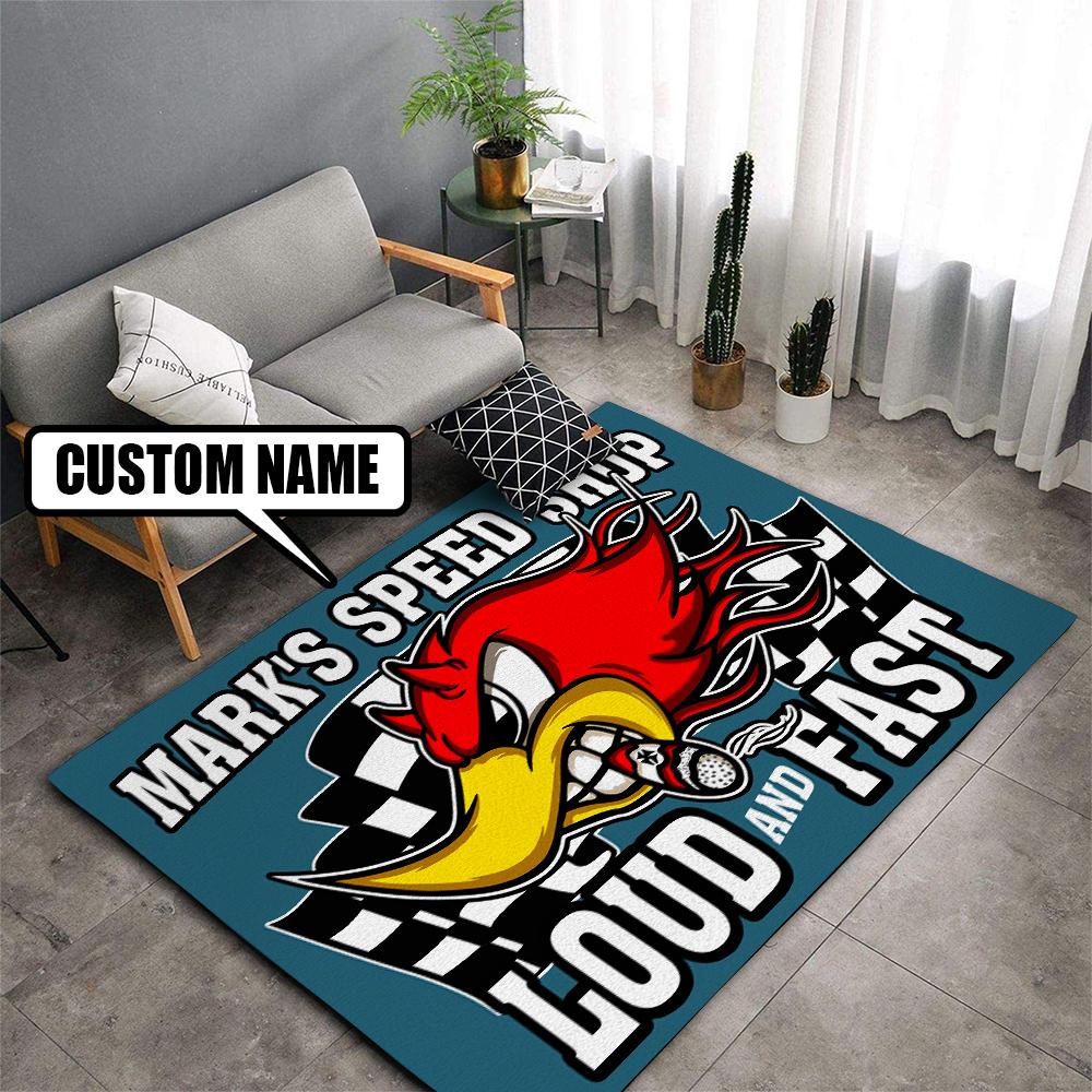 Personalized Speed Shop Hot Rod Rug