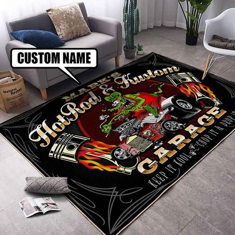 Personalized Rat Fink Hot Rod And Kustom Rug Hot Rod Rug For Garage
