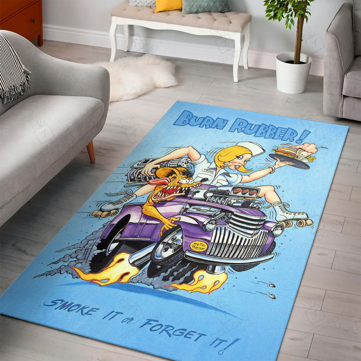 Rat Fink Burn Rubber Smoke It Or Forget It Rat Fink Rug Hot Rod Rug For Garage