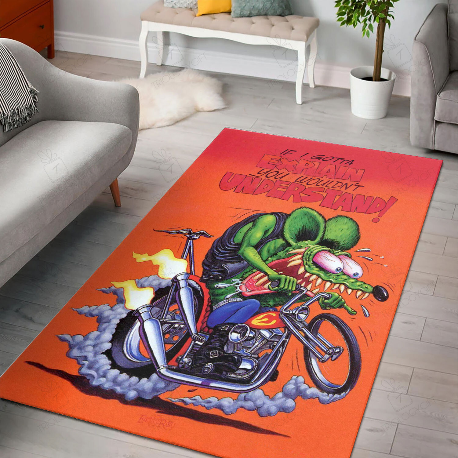 If I Gotta Explain You WouldnT Understand Rat Fink Motorcycle Rug Hot Rod Rug For Garage