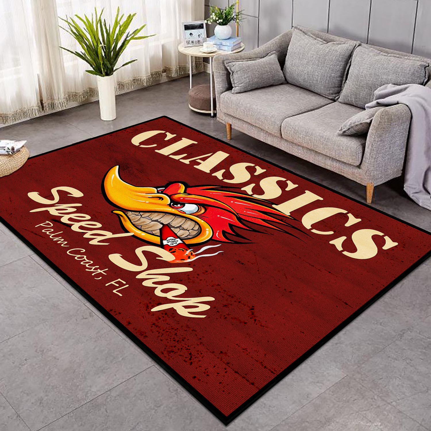 Personalized Classic Speed Shop Hot Rod Area Rug