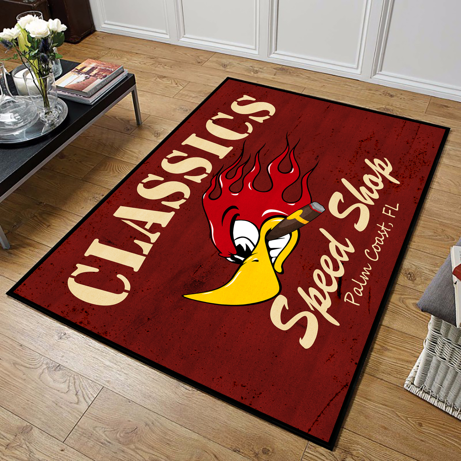 Personalized Devil Classic Garage Speed Shop Area Rug