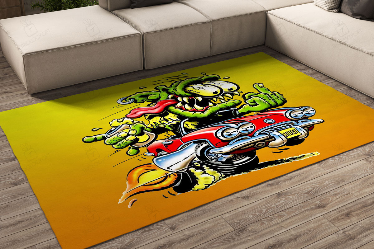 Rat Fink Muscle Car Hot Rod Area Rug Hot Rod Rug For Garage