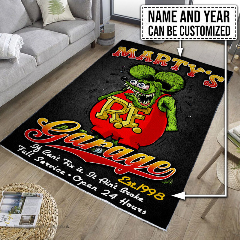 Personalized Name And Year Rat Fink Garage Rug Hot Rod Rug For Garage