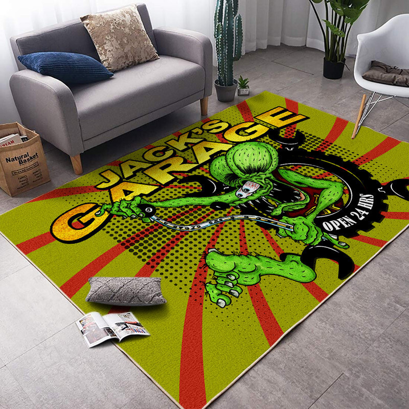 Personalized Rat Fink Hot Rod Garage Rug Hot Rod Rug For Garage