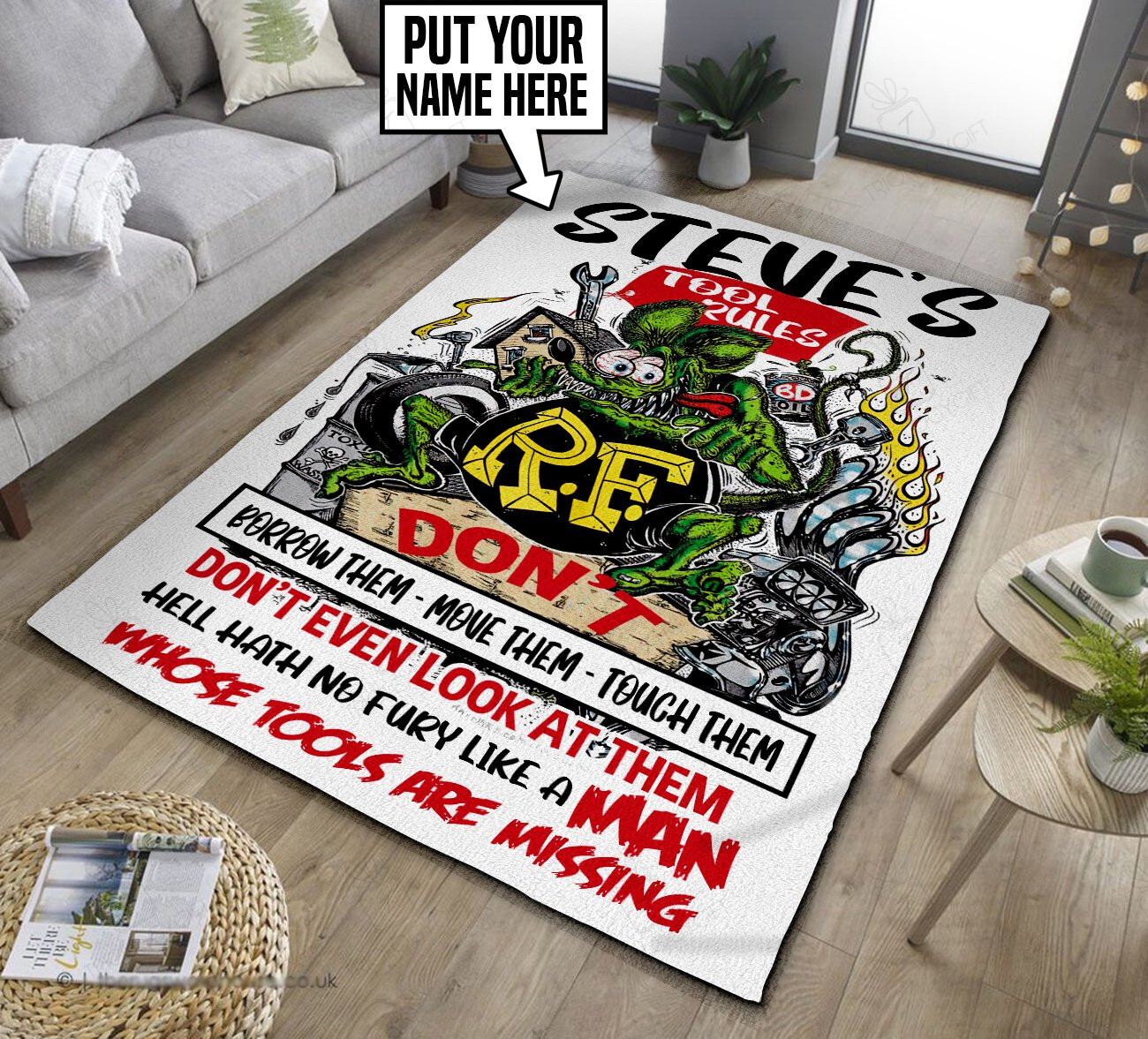 Personalized Rat Fink Garage Rug Hot Rod Rug For Garage