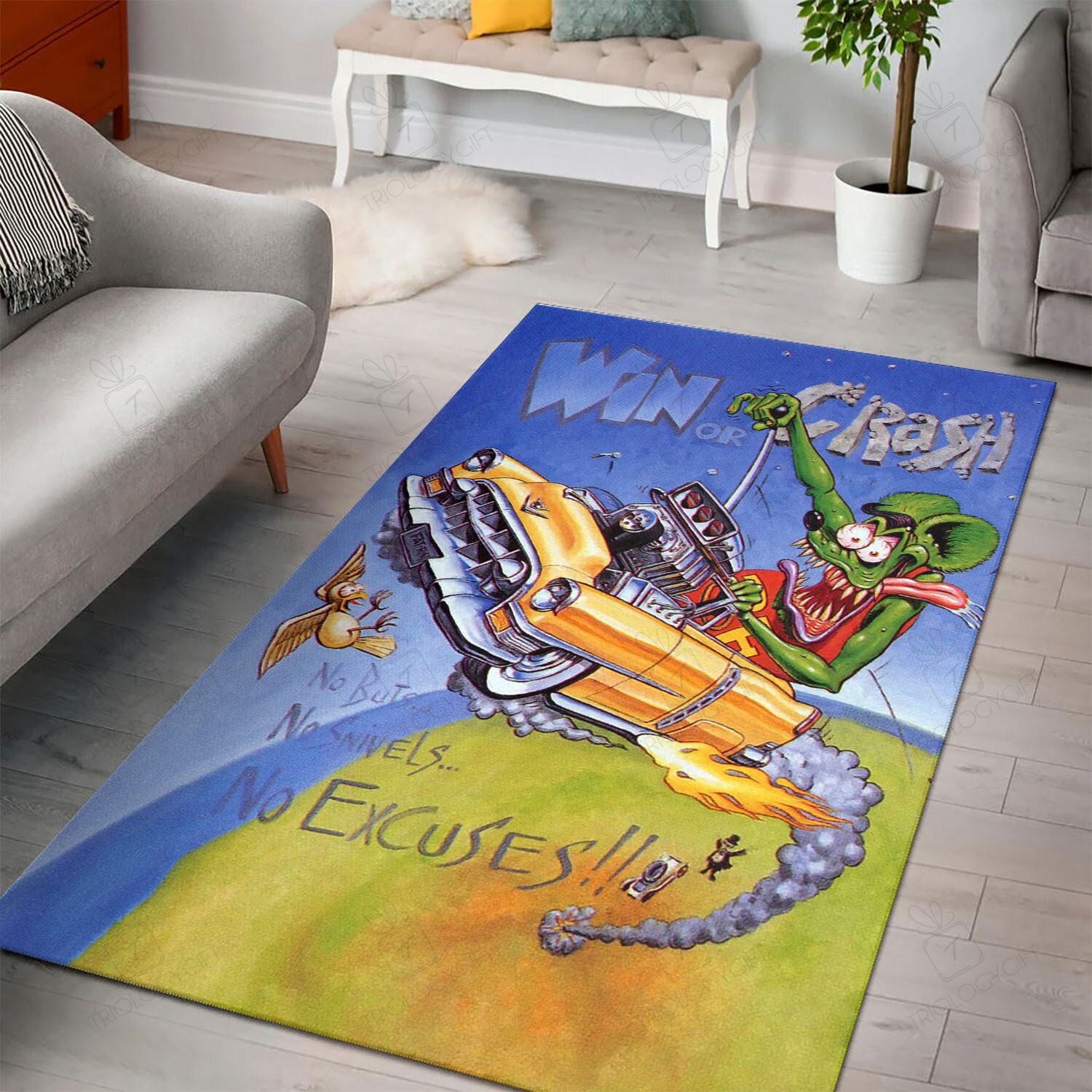 Rat Fink Win Or Crash Rug Hot Rod Rug For Garage