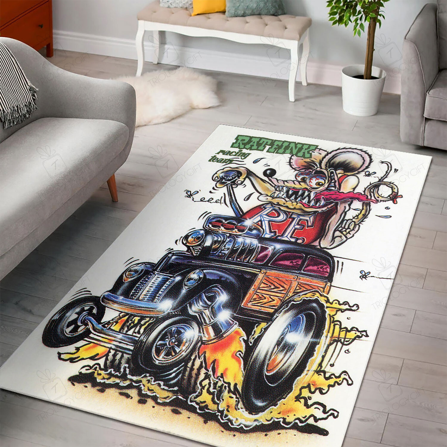 Rat Fink Racing Team Hot Rod Area Rug Hot Rod Rug For Garage