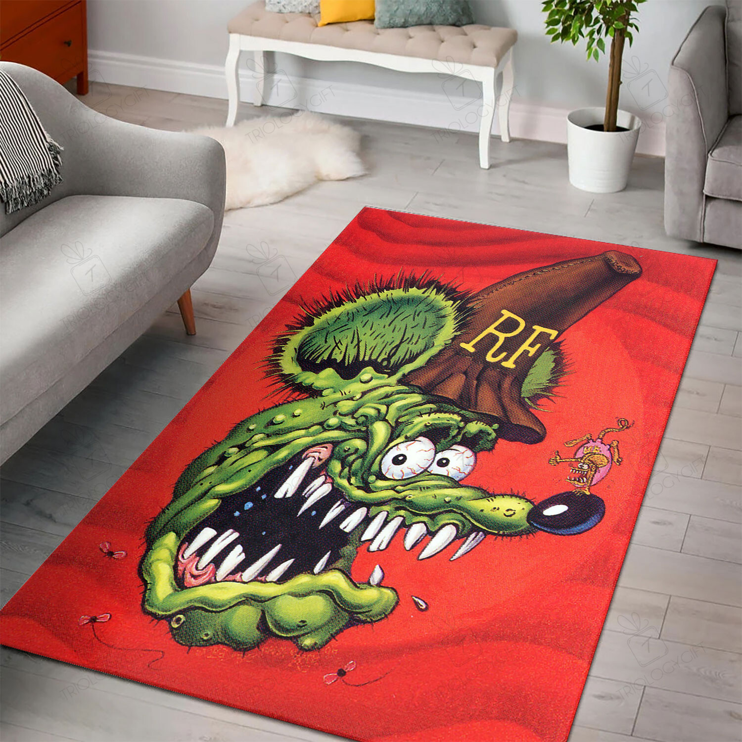 Rat Fink Face Fan Rug Hot Rod Rug For Garage