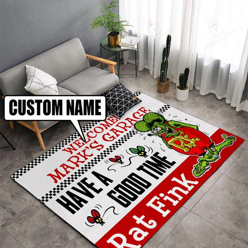 Personalized Rat Fink Welcome To Garage Rug Hot Rod Rug For Garage