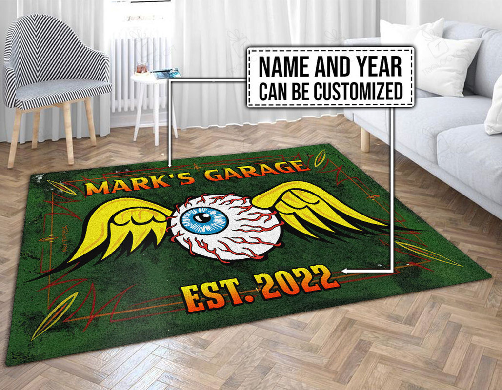 Personalized Eyeball Wings Rat Fink Rat Fink Rug Hot Rod Rug For Garage