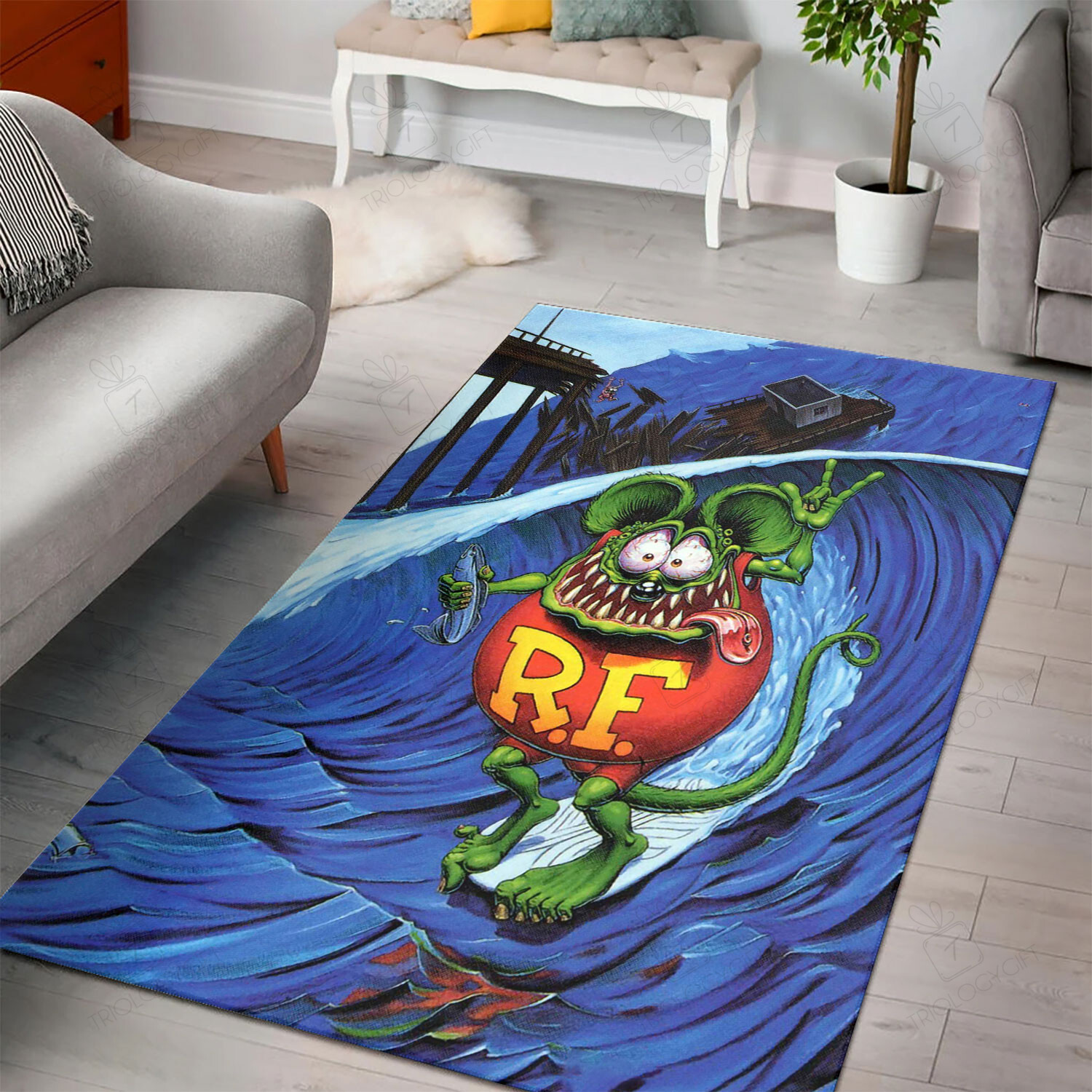 Rat Fink Love To Surf Rug Hot Rod Rug For Garage
