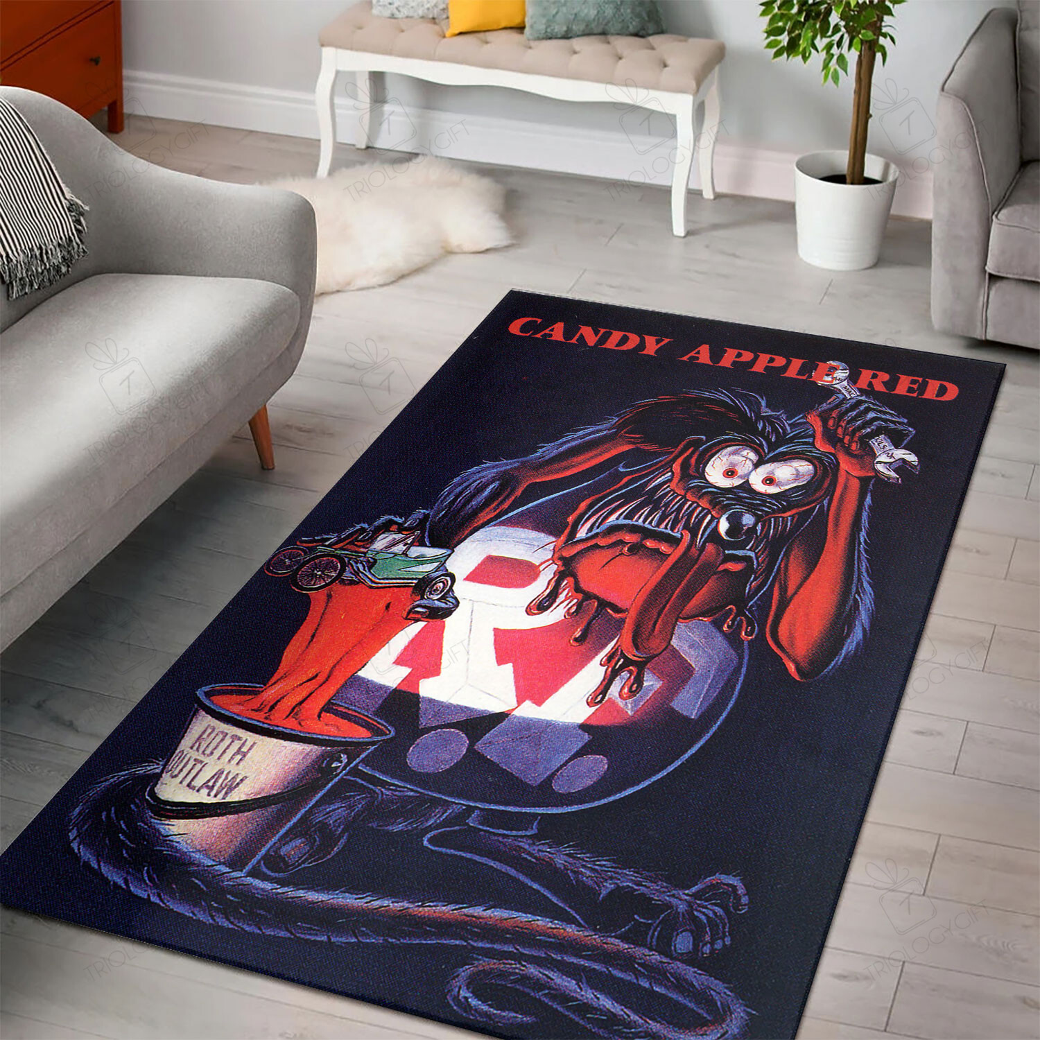 Rat Fink Candy Apple Red Rug Hot Rod Rug For Garage