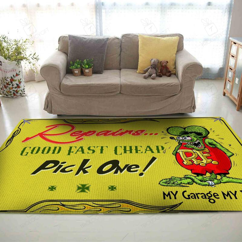 Rat Fink Repairs Good Fast Cheap Area Rug Hot Rod Rug For Garage