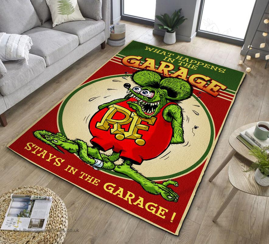 Rat Fink What Happens In Garage Stays In The Garage Rug Hot Rod Rug For Garage
