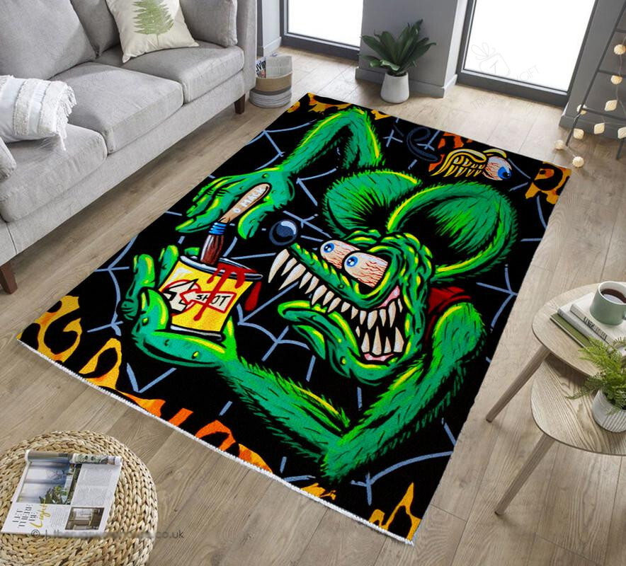Scary Rat Fink Rug For Living Rom Bedroom Hot Rod Rug For Garage