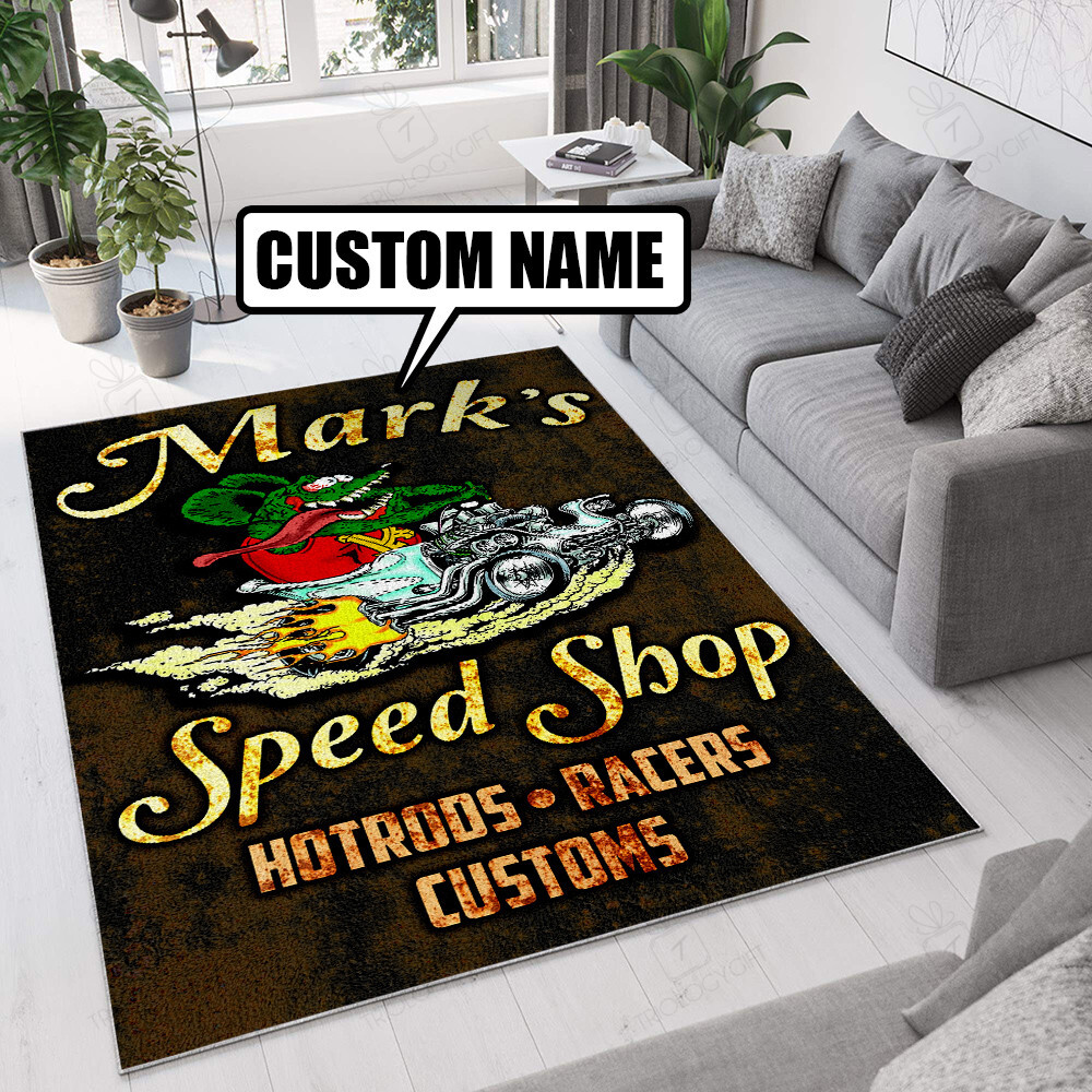 Personalized Rat Fink Speed Shop Hotrods Racers Customs Rug Hot Rod Rug For Garage