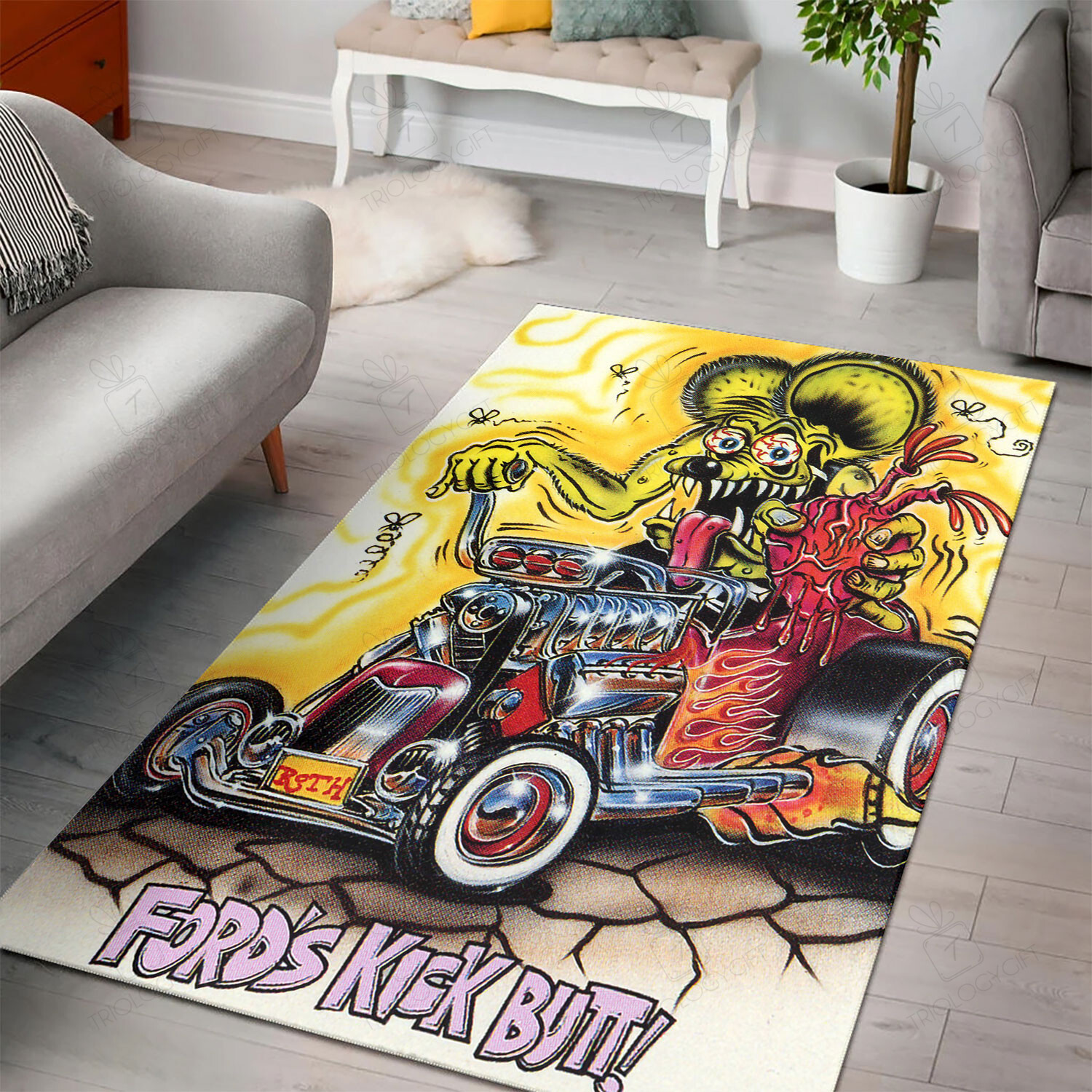 Rat Fink Fords Kick Butt Rat Fink Rug Hot Rod Rug For Garage