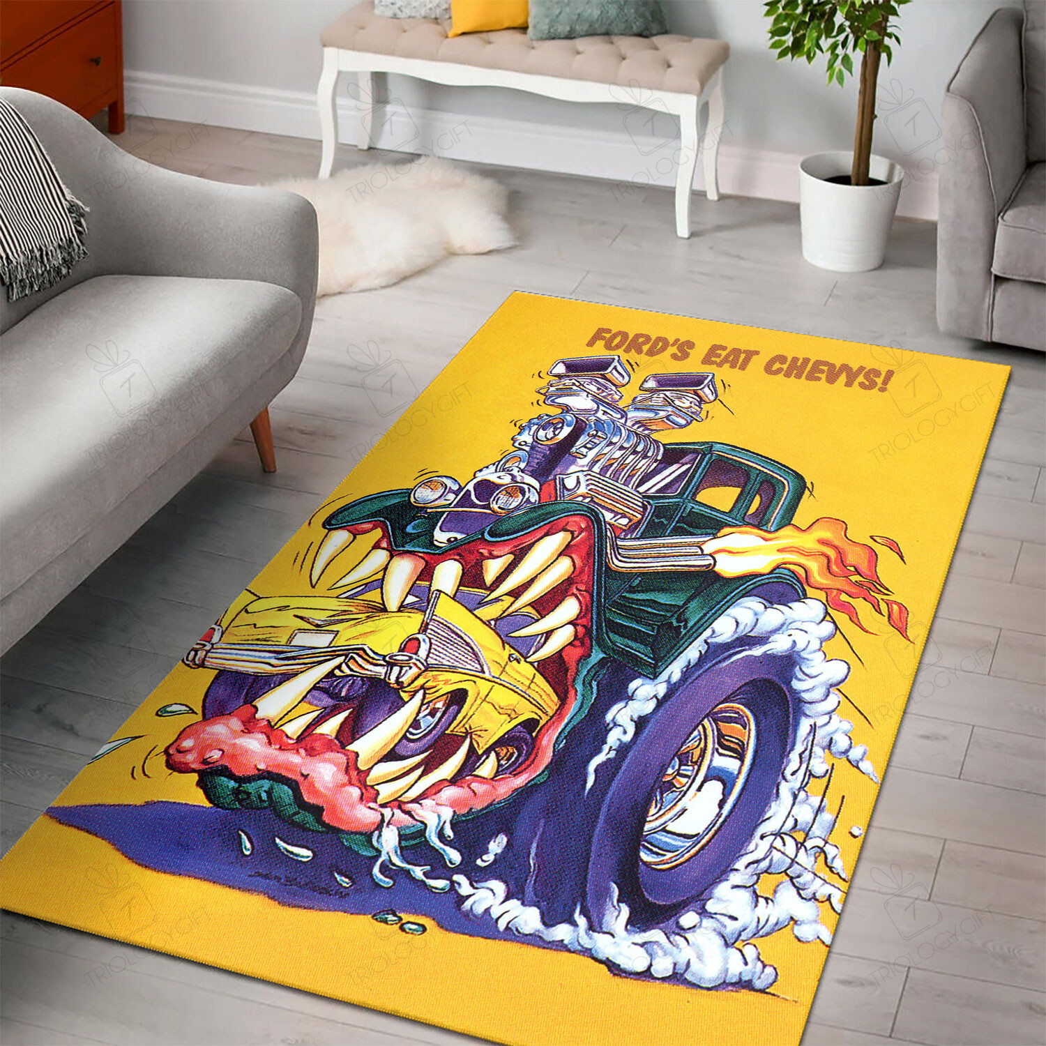 Fords Eat Chevys For Breakfast Hot Rod Rat Fink Rug Hot Rod Rug For Garage
