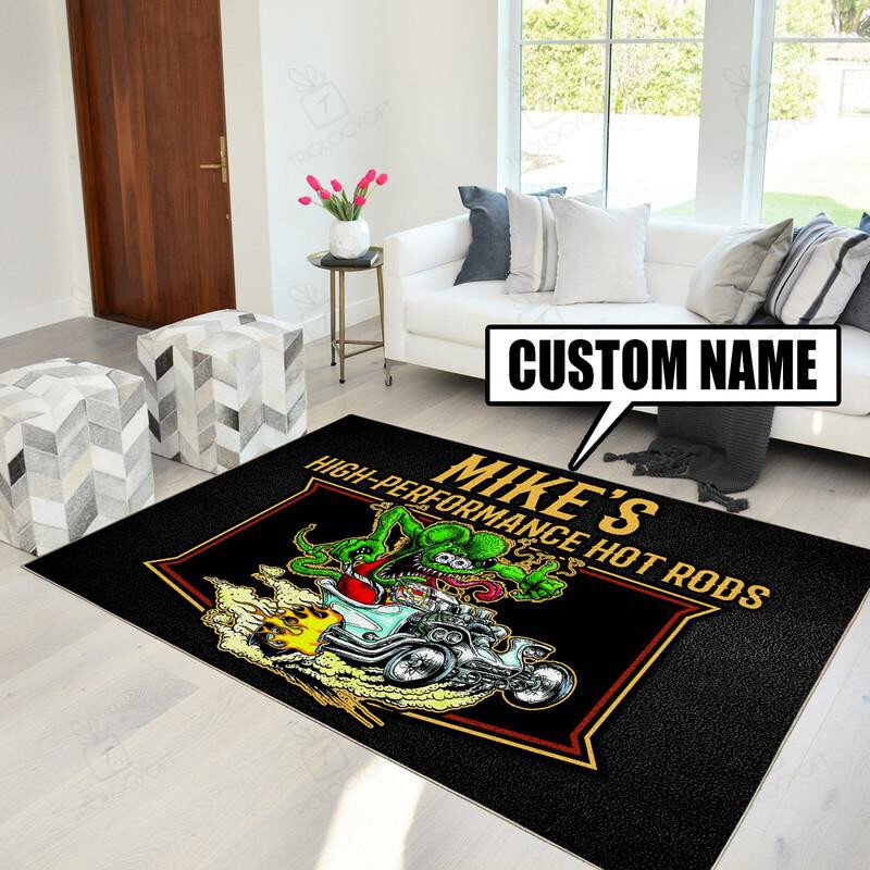 Personalized Name High Performance Hot Rods Rat Fink Rug Hot Rod Rug For Garage