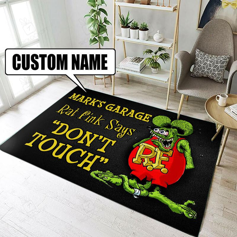 Personalized Garage Rat Fink Says Rug Hot Rod Rug For Garage