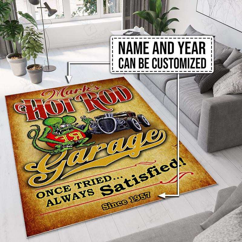 Personalized Name And Year Rat Fink Hot Rod Garage Rug Hot Rod Rug For Garage