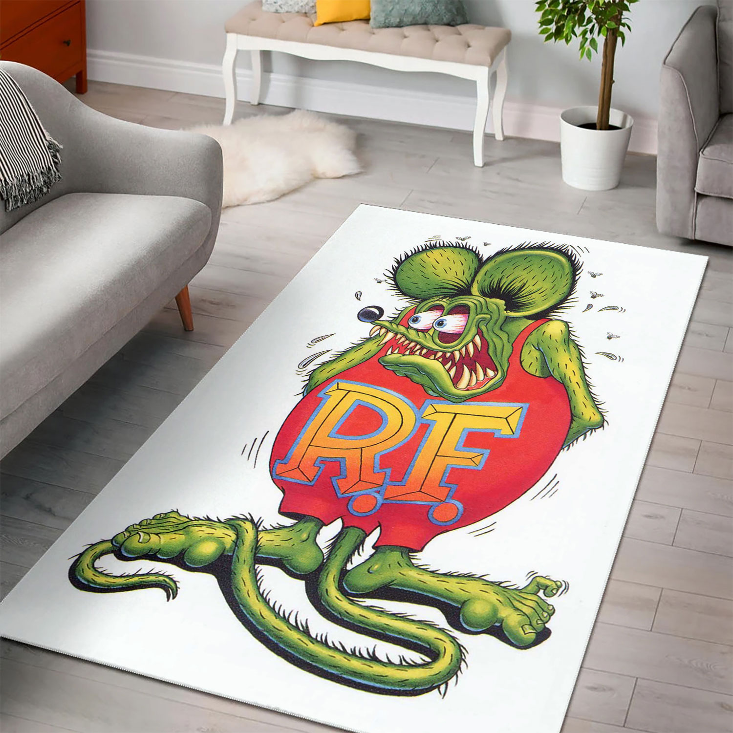 Rat Fink Logo Hot Rod Area Rug For Garage