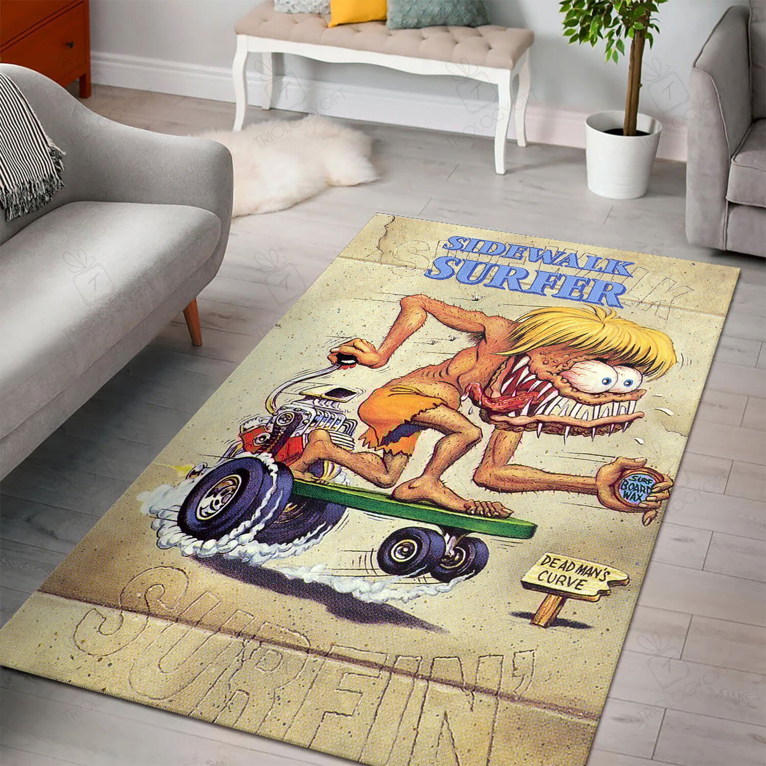 Ed Roth Sidewalk Surfer Rat Fink Rug Hot Rod Rug For Garage