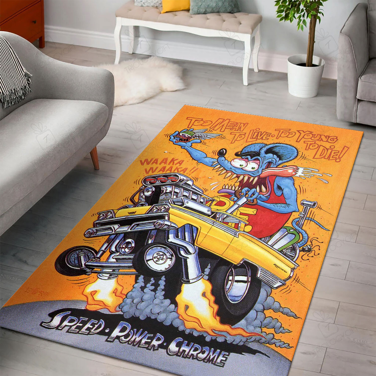 Rat Fink Too Mean To Live Too Young To Die Rug Hot Rod Rug For Garage
