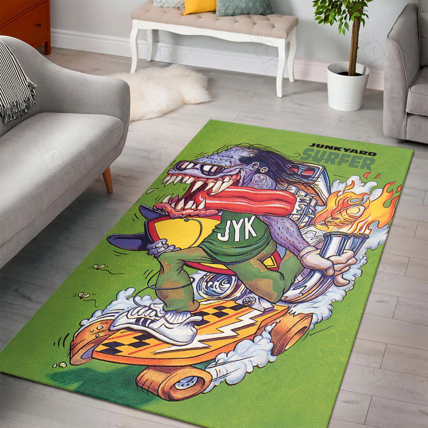 Rat Fink Junkyard Surfer Rug Hot Rod Rug For Garage