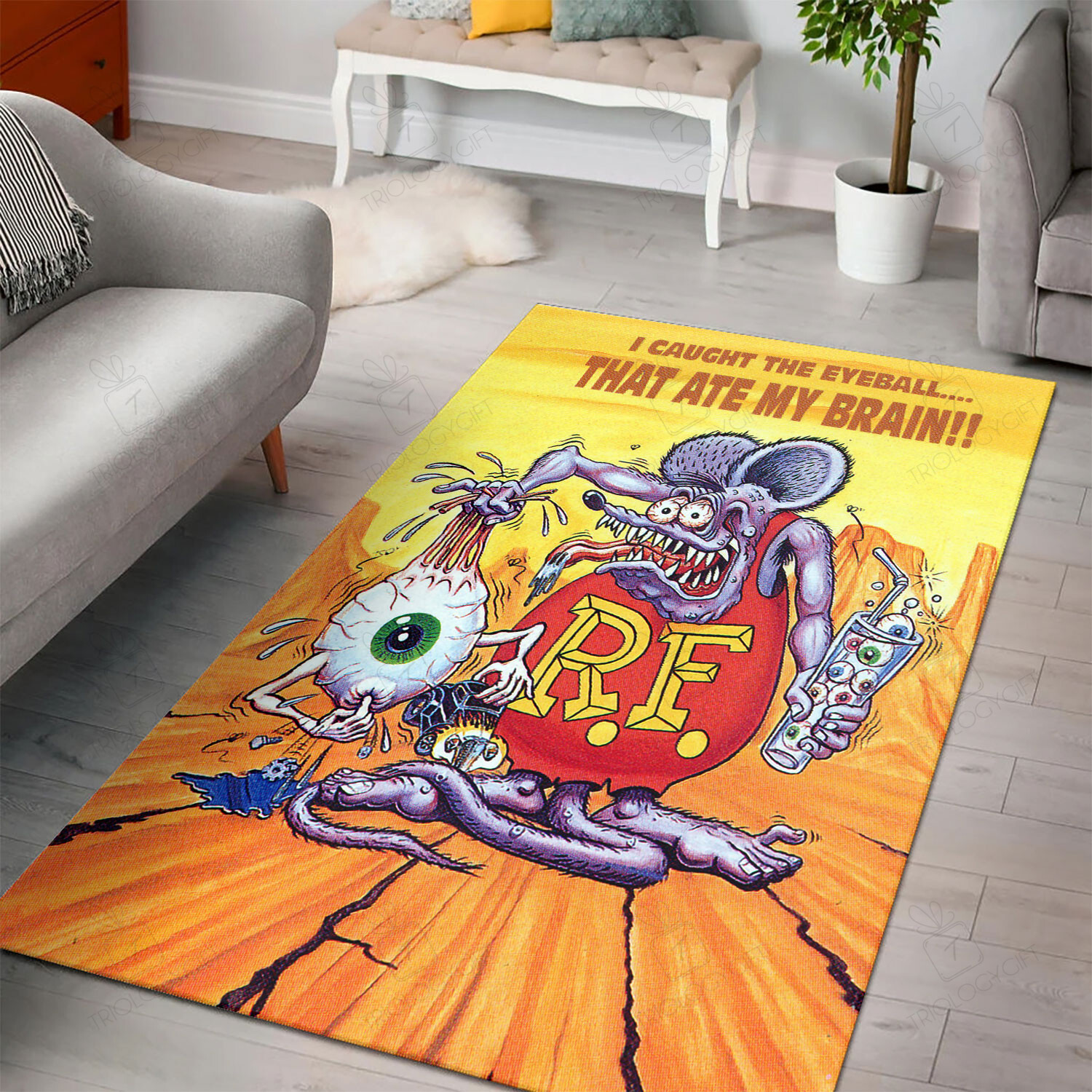 Rat Fink Eyeball Brain Hot Rod Rug For Garage