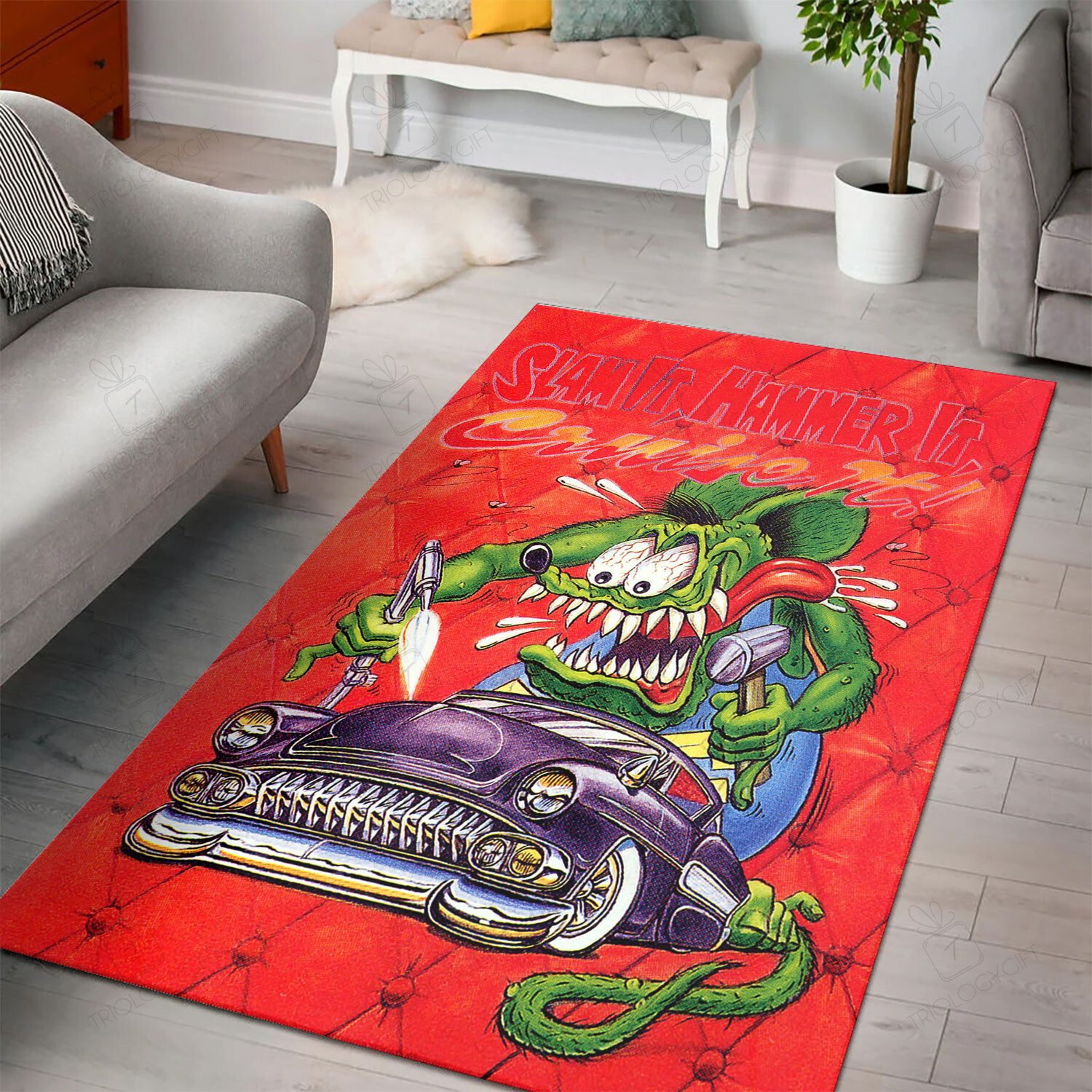 Personalized Slam It Hammer It Cruise It Hot Rod Area Rug