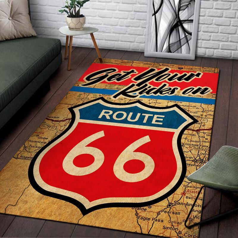 Get Your Kicks On Route 66 Area Rug  Perfect Rug For Hot Rod Lovers
