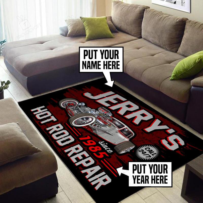 Personalized Hot Rod Repair Call 247 Rug  Unique Rug For Hot Rod Enthusiasts