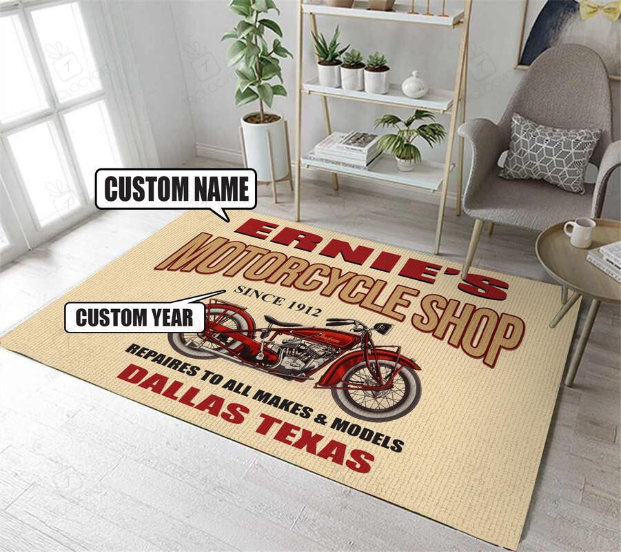 Personalized Motorcycle Shop Rug For Home Decoration