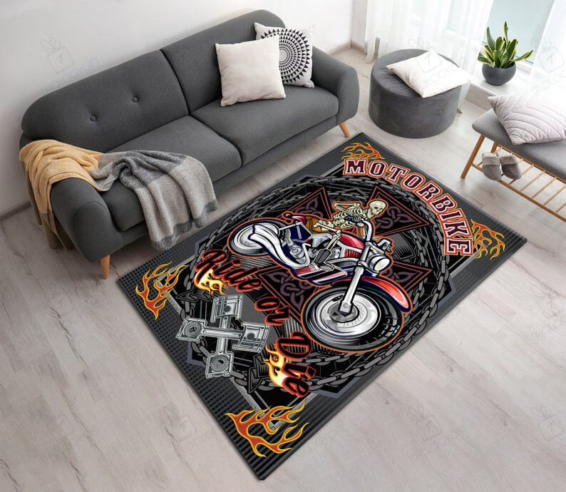 Personalized Motorbike Rider Or Die Area Rug For Home Decoration