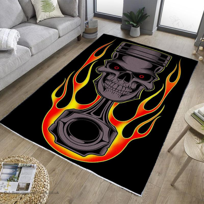 Flaming Piston Hot Rod Rug For Home Decoration